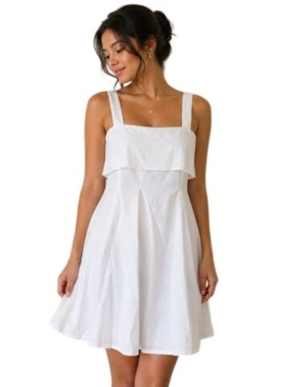Theory Womens White Linen Fit & Flare Mini Dress With Wide Straps Size 4
